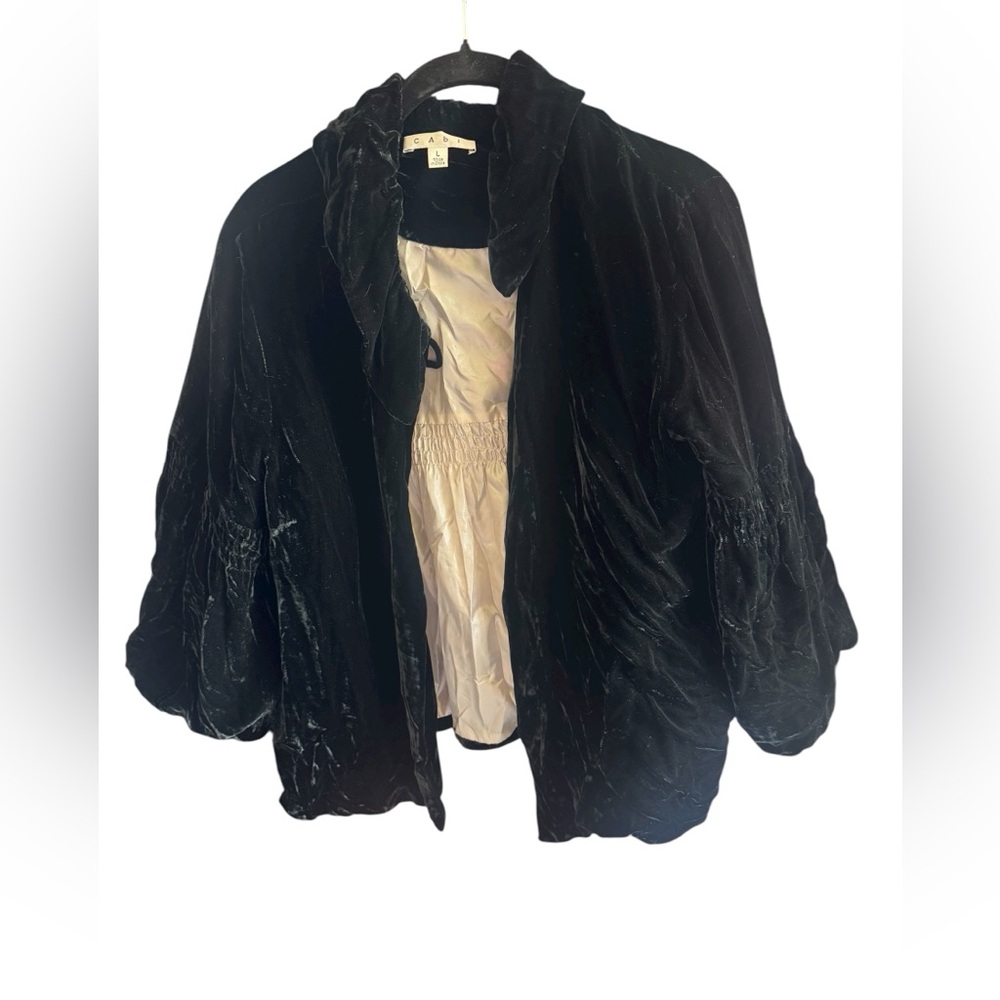 Cabi Silk Blend Velvet Bubble Sleeve Teddy Jacket size large